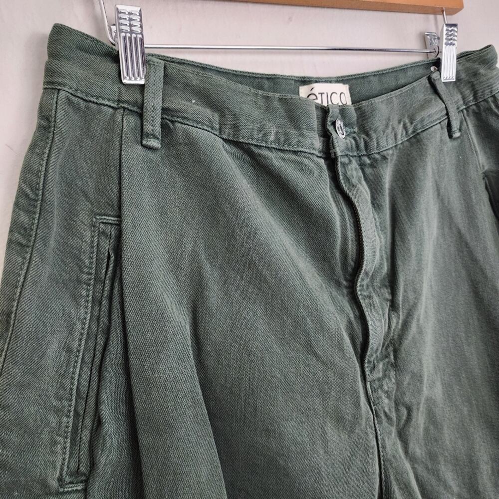 NWT Etica Max Pleated High Waisted Denim Shorts Seaweed Olive Green 31 - Picture 5 of 11